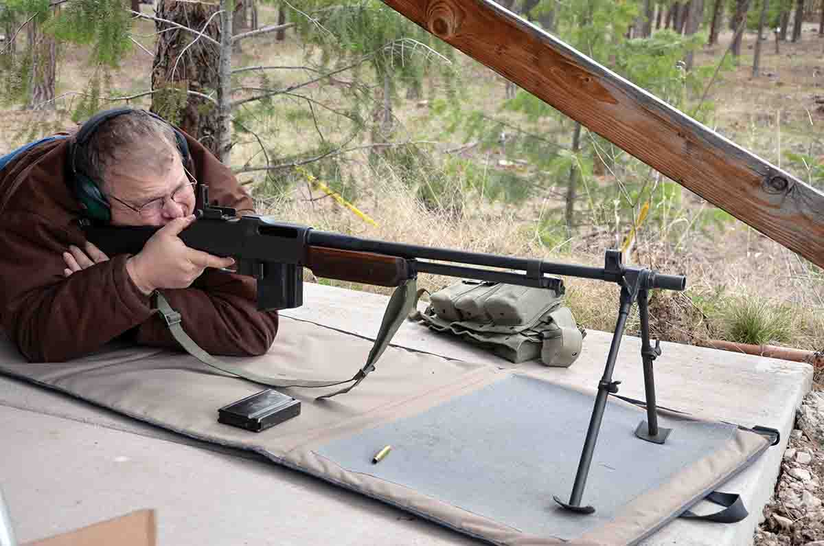 Mike takes a turn on a friends Model 1918A2 Browning Automatic Rifle.